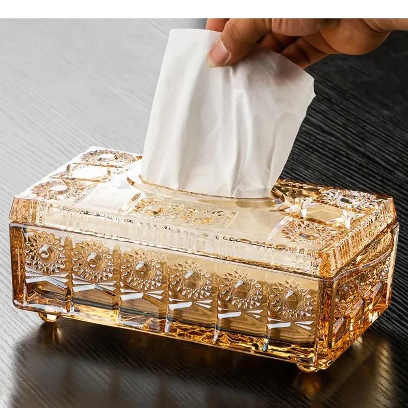 Relief Pattern Glass Tissue Boxes Paper Towel Napkin Holders Home Living Room Desktop Toilet Box Storage Containers