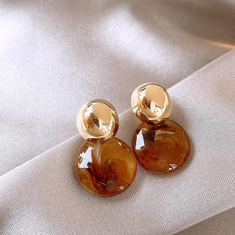 New Amber Color Oval Dangle Earrings for Women Random Stripe Gold Color Metal Top Drop Earrings Unusual Earrings Brincos