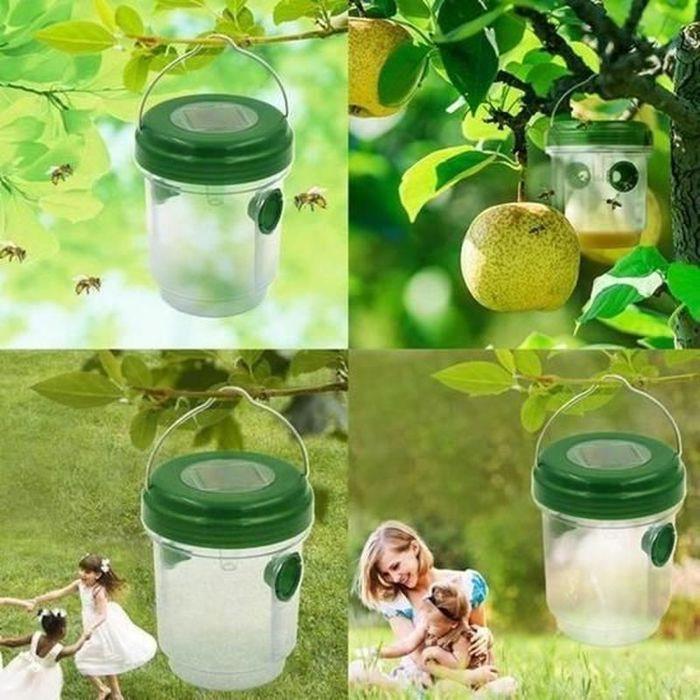 Set di 2 Trappole per Mosche Vespe e Zanzare; Trappola Anti-Insetti Calabroni - Solare con Luce LED