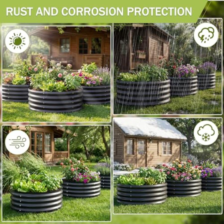 3Pack 2x2x1 Ft Round Galvanized Raised Garden Bed Kit Grey Metal Flower Box Large Planter Outdoor Garden for Planting Fruit Her