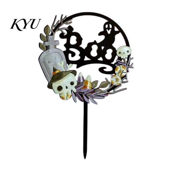 Party Favors for Halloween Cake Topper, Acrylic Castle Bat Skull Cupcake Decoration Party, Decorations Spooky Birthday Insert with Pumpkin Ghost,