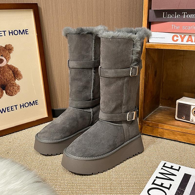 Women's soft elastic thick sole winter fur one warm cold padded snow boots non-slip wear casual sports short cotton boots