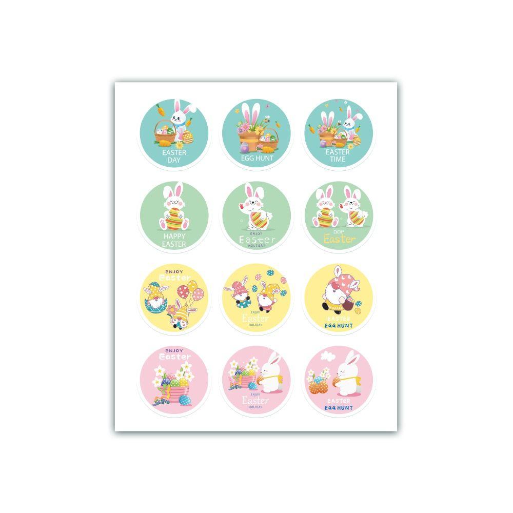 12PCS Multicolor Happy Easter Gift Bags with Seal Sticker Cartoon Rabbit Flower Packaging Bag Kraft Paper Mixed Pattern