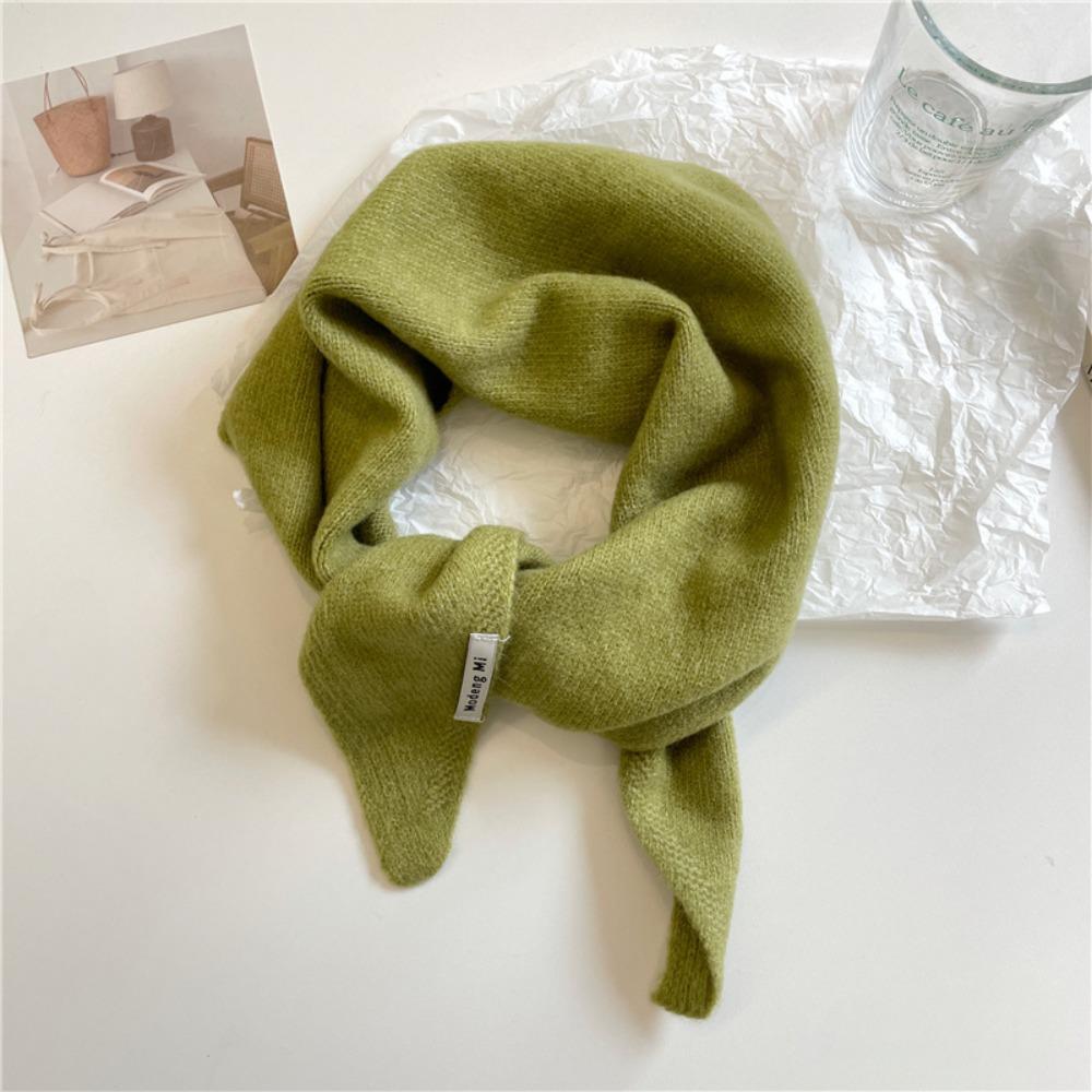 Cashmere-like Wool Blend Scarf Solid Color Knitted Scarf Triangular Short Shawl Women's Wear