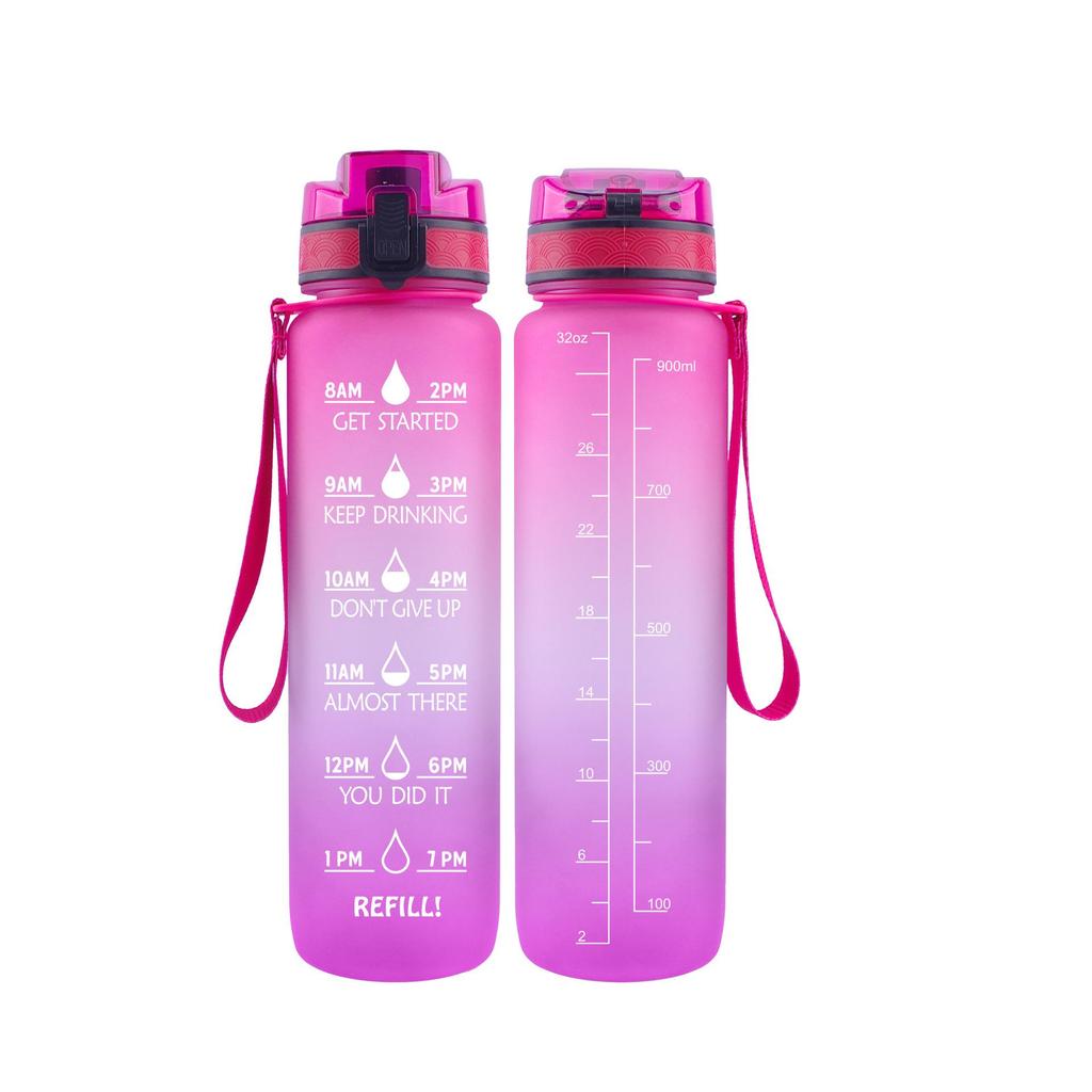 Tritan Frosted 1000ml Plastic Water Bottle with Time & Capacity Scale, Portable Handle