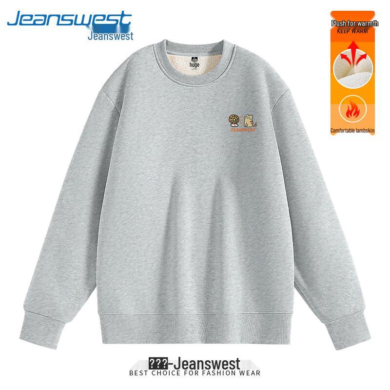 

Jeanswest Men s Winter Cartoon Cat Fleece Lined Crew Neck Sweatshirt L