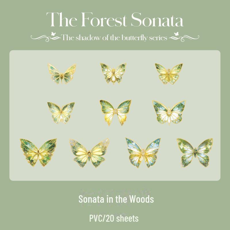 Domnul. Pachet de autocolante retro cu umbre fluturi și ștanțare aurie pe hârtie