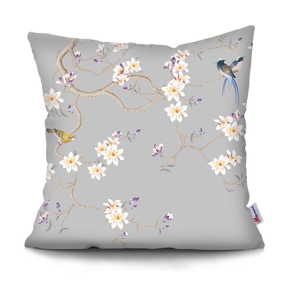Square Chinese Landscape Painting Cushion Cover Vintage Plum Blossom Pillowcase