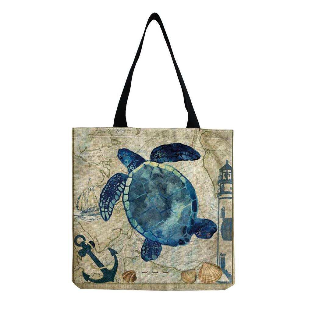 Damen Vintage Leinen-Tragetasche - Große Kapazität mit Aufdruck Schulter-Handtasche für Freizeit & Lebensmitteleinkauf KTB