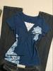 Vintage Blue Floral V-Neck Lace Trim Short Sleeve T-Shirt