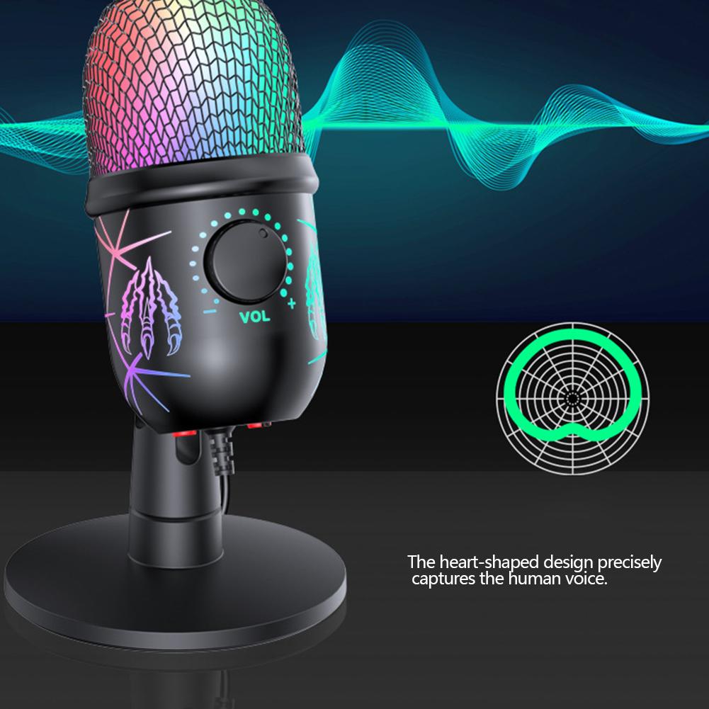 USB Microphone for Live Streaming Karaoke V5 Noise Cancelling Gaming Condenser Microphone with Mobile Phone Standphone