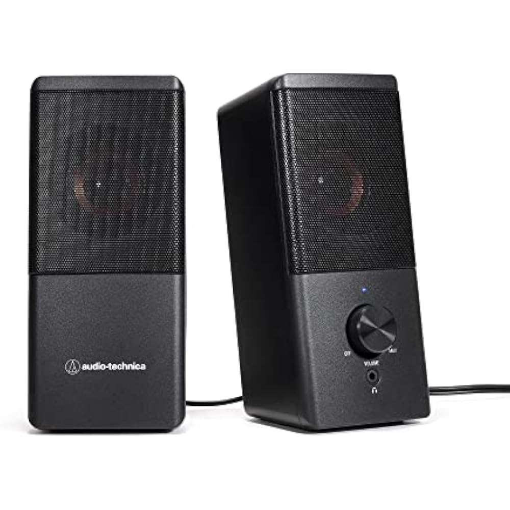 Alto-falantes Ativos Audio-Technica AT-SP95 para PC, Tablet e Toca-discos; Alimentado por USB; Economizador de Espaço D...