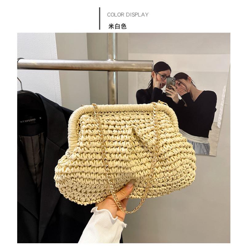 Handwoven Bag Women's New Trendy Shoulder Bag Vacation Straw Bag Chain Crossbody Shell Bag