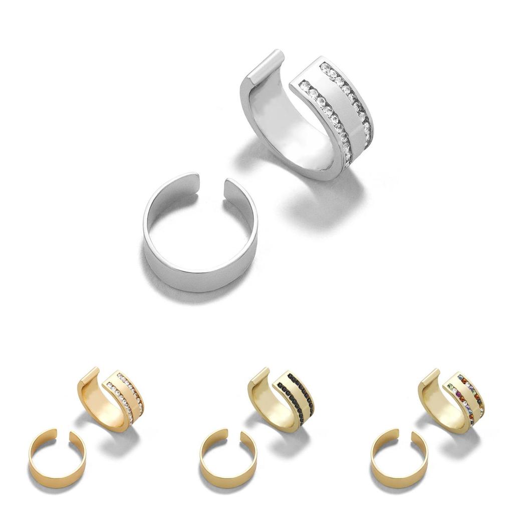 Alloy Rhinestone Chic Clip Earrings Modern Geometric Style Ear Jewelry