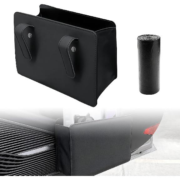 Foldable Car Trash Can, Leather Waterproof Garbage Organizer Holder for Car Interior Hanging with One Trash Bag, Hanging Dustbin Container for Truck