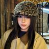 Velvet Leopard Print Forward Hat for Women In Autumn and Winter Versatile Personality Beret Windproof and Warm Baseball Cap