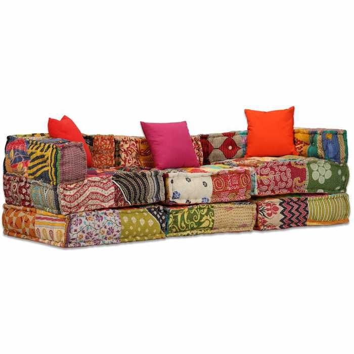 Maison Exclusive - Modulaire poef met 3 zitplaatsen Patchwork Stof