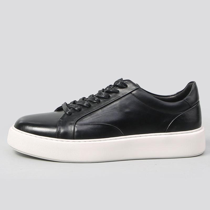 Spring Autumn Cowhide Board Shoes Men Original Sneakers Round Head Flat Heel Lace Up Sport Causal Shoes High Quality All Match