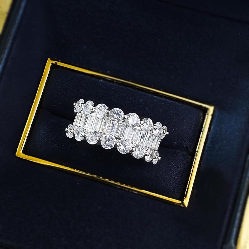 Zhu Zhi Fan S925 Sterling Silver Half Circle Inlaid Ring: Women's Fashionable and Versatile Design