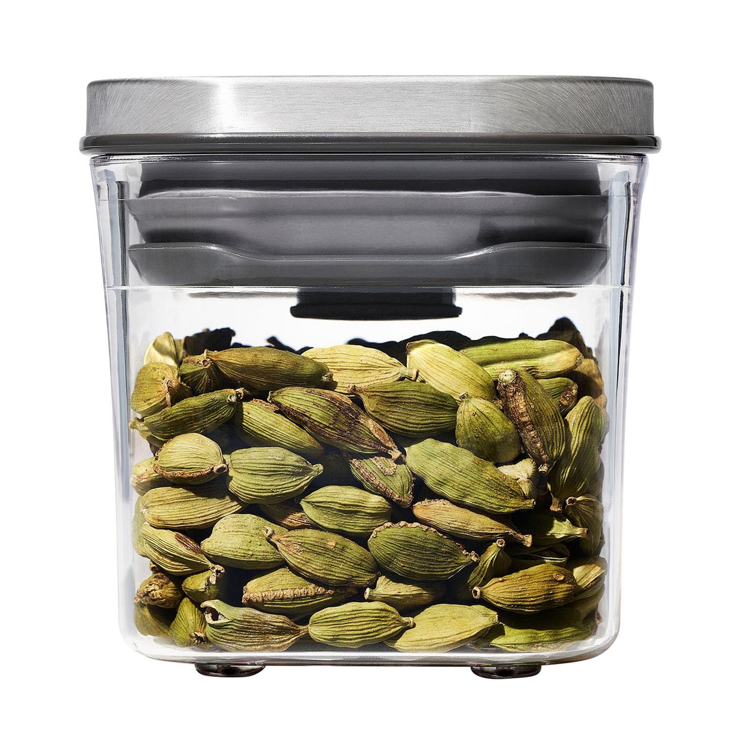 OXO Mini Square Storage Airtight Stainless Pop Kitchen Storage Dry Moisture Container, 0.2L, Plastic, Steel, Container, (Food, Seasonings, Goods,