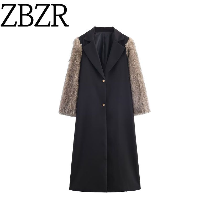 Za New Fall Women's Clothing 2025 Fashion Wind French Style Design Fashion Patchwork Fur Elegant Long Outwear