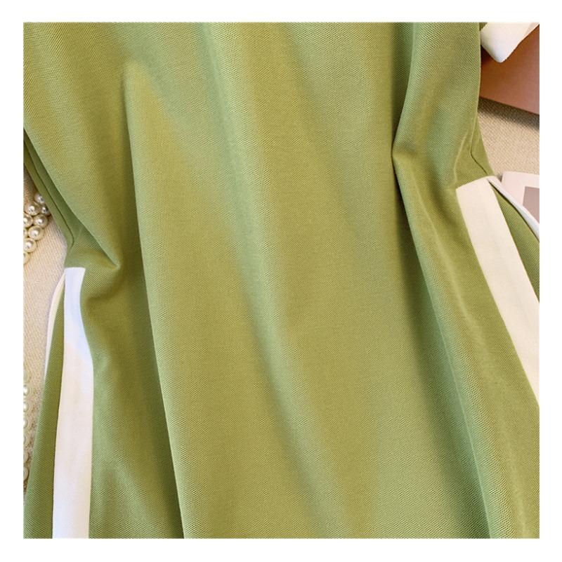 Korte Mouw Zomer Casual Jurk Dames Mode Elegante Zoete Jurken Grote Maat Patchwork A-lijn Feest Kraag Knoppen Slim Fit Kleding