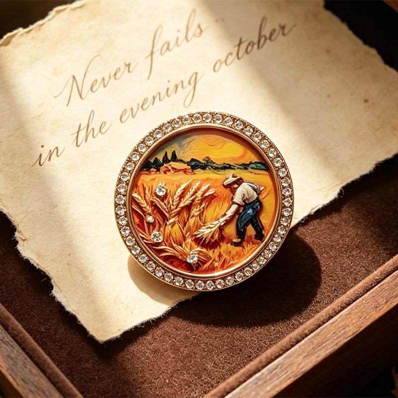 Vintage Van Gogh Oil Painting Brooches Artistic Suit Coat Pins Men Women