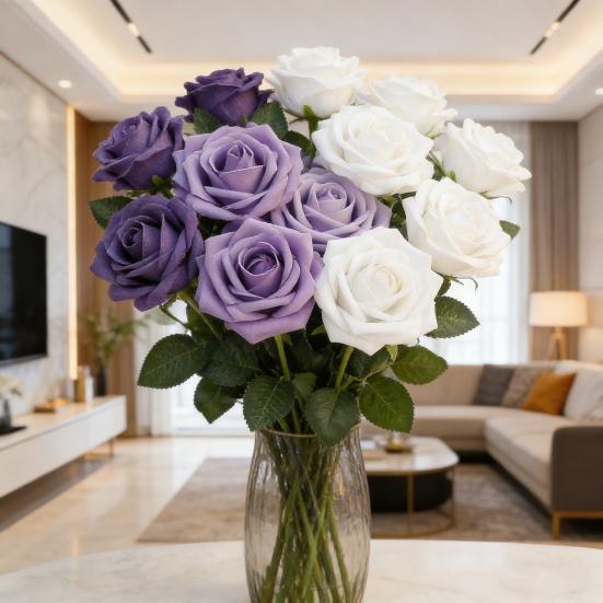 25 Pcs Artificial Rose Flower with Long Stem Real Touch Faux Silk Rose Bouquet for Wedding Party Table Centerpieces Festival Decoration