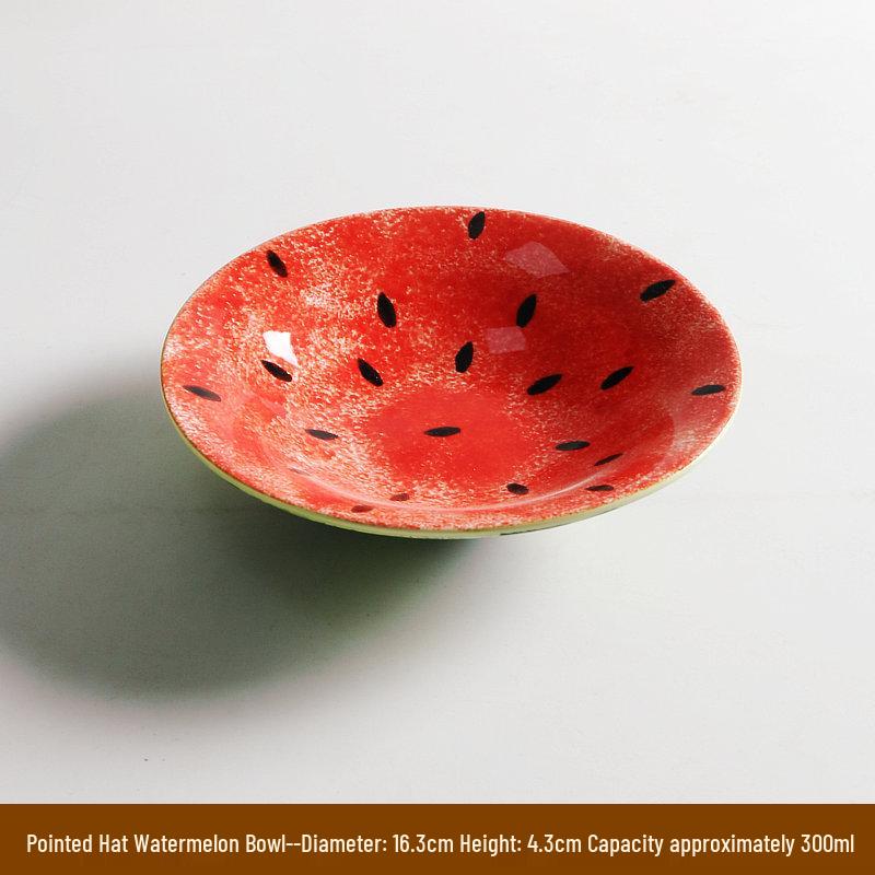 Ciotola per noodle in ceramica con design anguria dipinto a mano, colore sottosmalto e motivo a lumaca