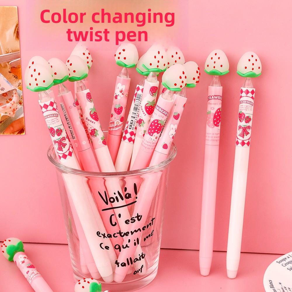 Strawberry-colored erasable pen for students, creative blue magic twist pen, cute and feminine gel pen
