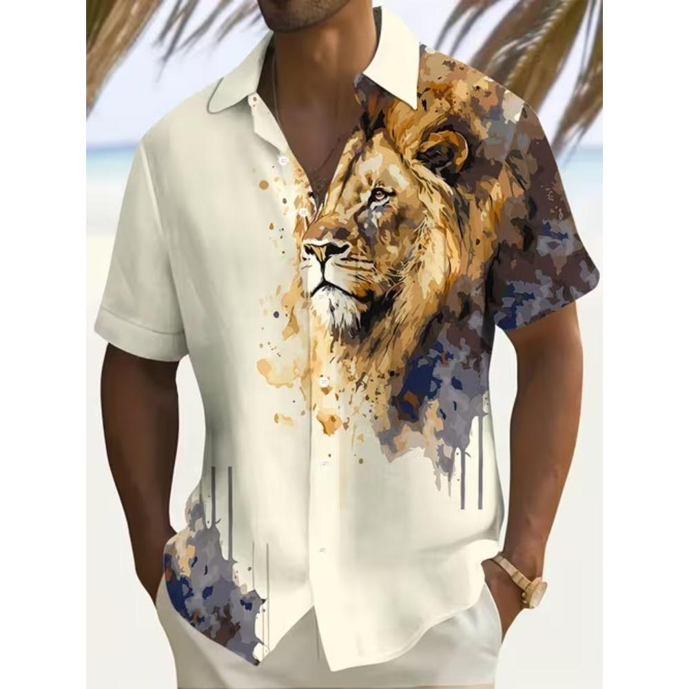 Herren Tierprint 3D-Druck Hemd Button-Up Hemd Freizeithemd Sommerhemd Kurzarm Tägliche Urlaubsbekleidung