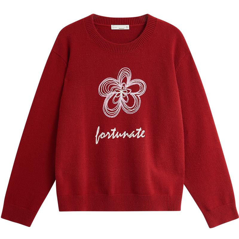 

Женский трикотажный свитер INMAN в стиле ретро, красный, с вышивкой M