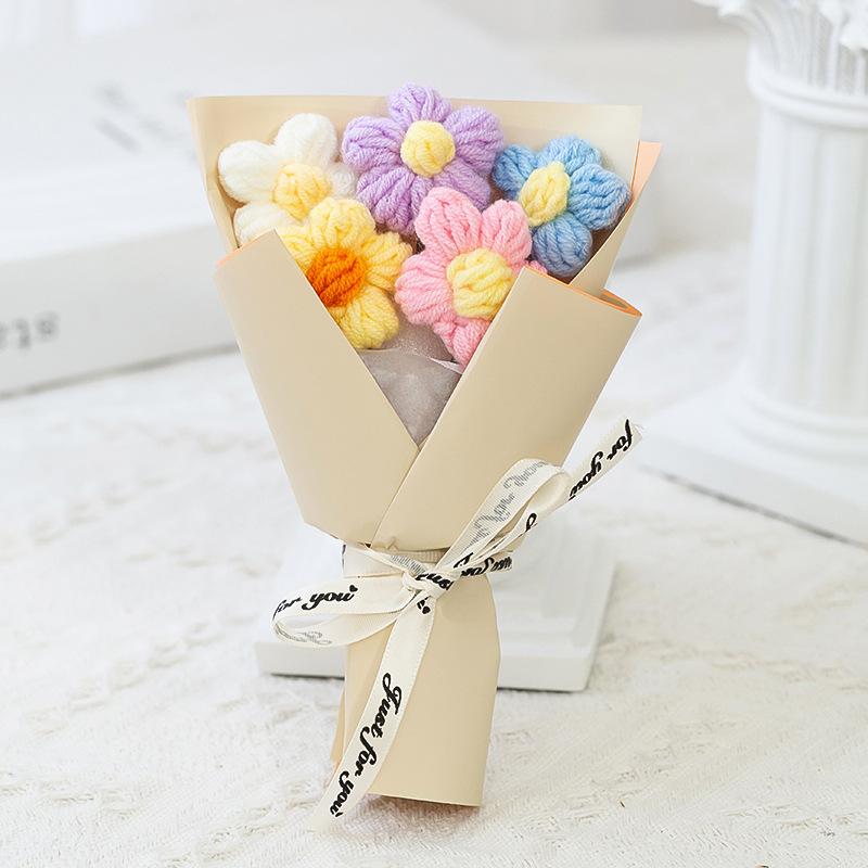 

Cute Mini Crochet Flowers Bouquet Knitted Puff Flower for Mother s Day Valentine s Day Teacher s Day Gift жовтий