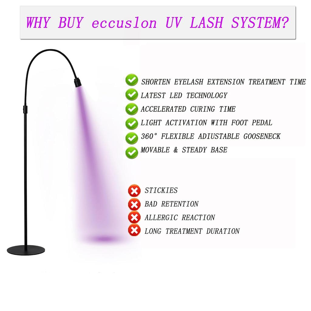 5W UV Lash Light with Foot Pedal, Lash Lamp for Eyelash Extension Grafting Nail gel curing Adjustable Angle and Light Spot Size