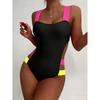 Women Sexy Color Block Backless Slim Fit One Piece Swimsuit