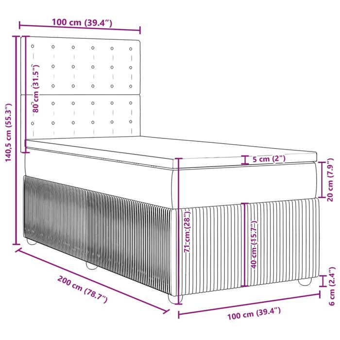 VidaXL Sommier à lattes de lit avec matelas Gris clair 100x200cm Tissu 3291981
