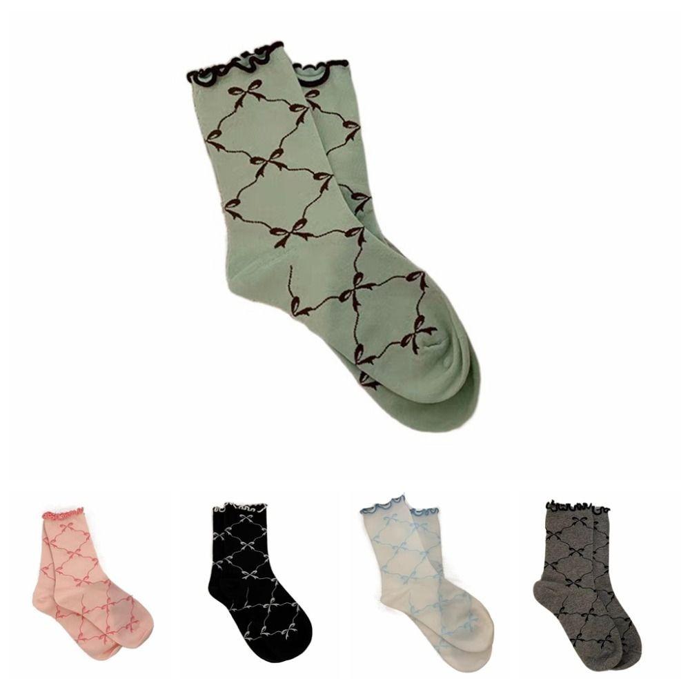 

5Pairs Breathable Ruffle Bow Socks Thin Cotton Sweet Socks Women Soft Mid Tube Socks Streetwear 5Pairs