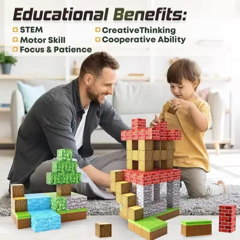 Minecraft Magnetic Cube Building Blocks - Suction Magnets for Kids, Perfect Christmas Gift