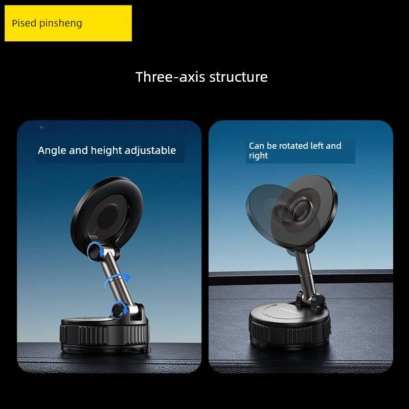 Pisen Magnetic Phone Car Mount with Rotating Knob, Vacuum Suction, Foldable Dashboard Windshield Suction Cup