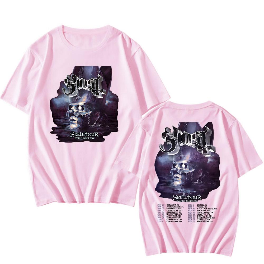 Ghost Skeletour World Tour 2026 Koszulki Ameryka Północna Bawełna Krótki Rękaw Codzienna Męska Koszulka Unisex Streetwear Koszulki Zespołu Rockowego