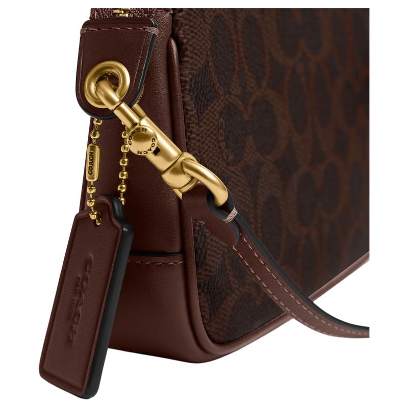 Coach Plaza 18 Brass Metal Hardware Faux Leather and Calfskin Shoulder Bag Small Women's Maple Brown