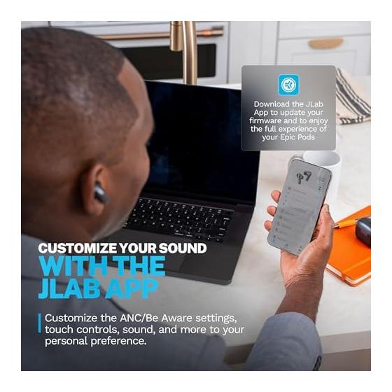 JLab Epic Pods ANCWireless Earphones Bluetooth Noise Canceling Up To 60 Hours Long Battery Stem Type Design IP55 Dustproof Waterproof 2 Types of