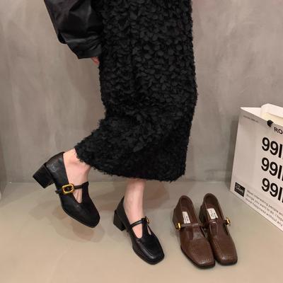 Niche Design Thick Heel Single Shoes Loafers Early Autumn Square Head Small Leather Shoes French Retro Mary Jane Shoes Women'S Shoes