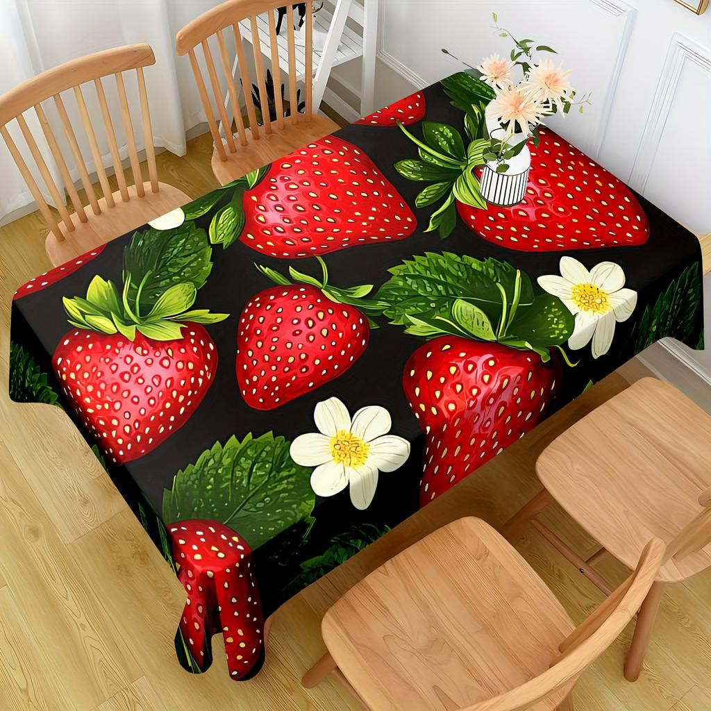 One piece of strawberry-pattern tablecloth - Durable polyester rectangular tablecloth, suitable for indoor/outdoor use, yzb