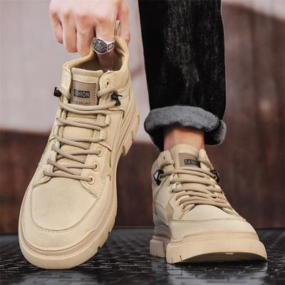 High-top Lace-up Casual Men's Shoes Autumn Outdoor Fashion Thick-soled Tooling Shoes Young and Young Solid Color Labor Insurance Martin Boots