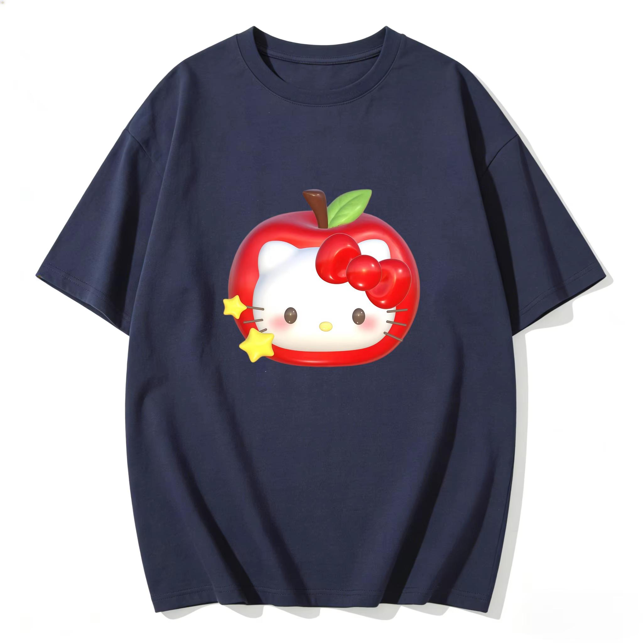 

2026 new Summer HelloKitty Cute Graphic Tee Casual Short Sleeve Cotton Top for Women Girls Kawaii Cartoon Print Streetwear S