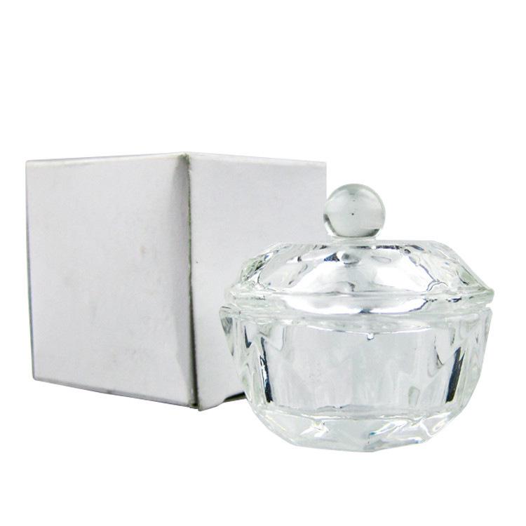 High-Transparency Octagonal Glass Brush Washing Cup with Lid for Nail Salons