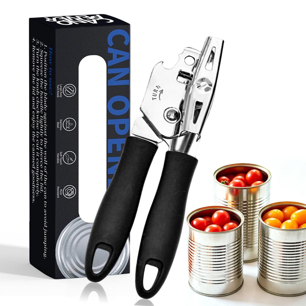 Stainless Steel Can Opener Multi Functional Manual Tin Opener with Ergonomic Handles for Easy Opening of Cans Bottles and Jars