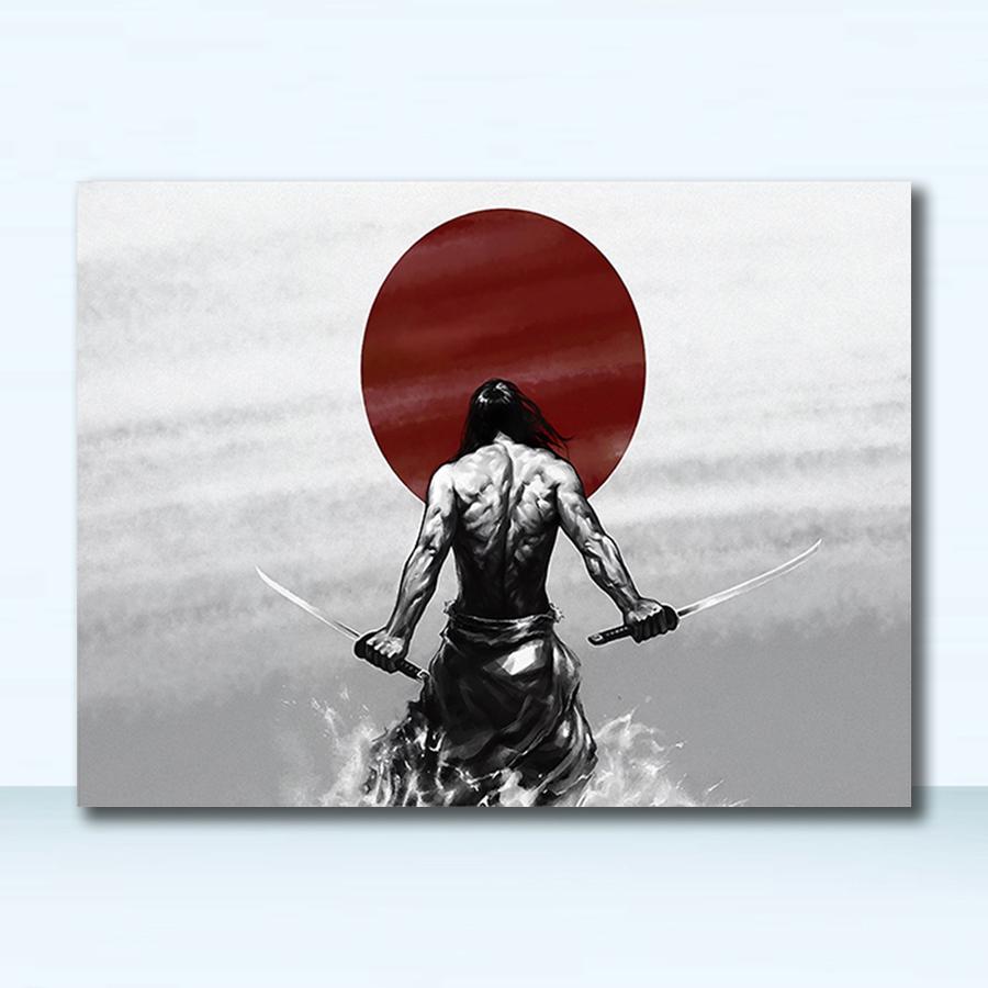 Bilder Lerretstrykk for stuen HD hjemmedekorasjon og trykk Japansk samurai lerret oljemaleri Moderne veggkunst