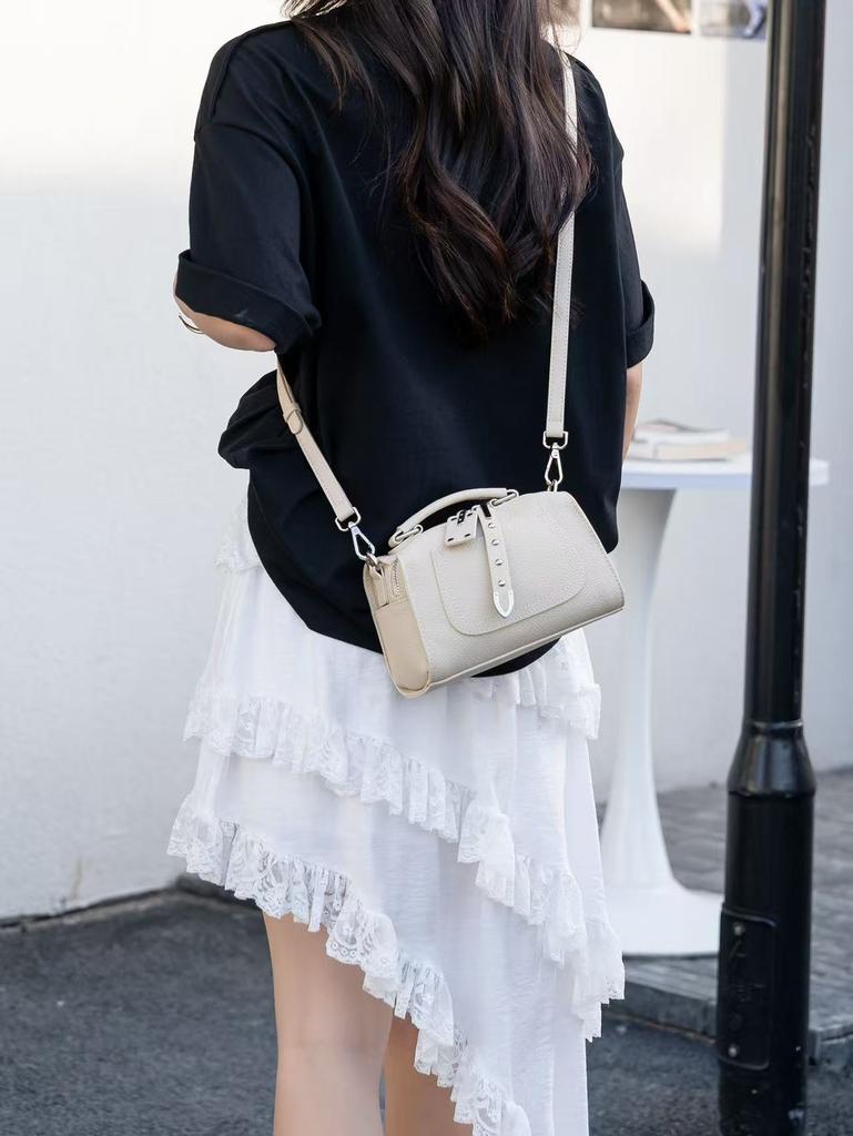 Cowhide Small Square Bag Crossbody Mobile Phone Change Popular Apple Bag Women's Shoulder Practical Solid Color Leather Bag